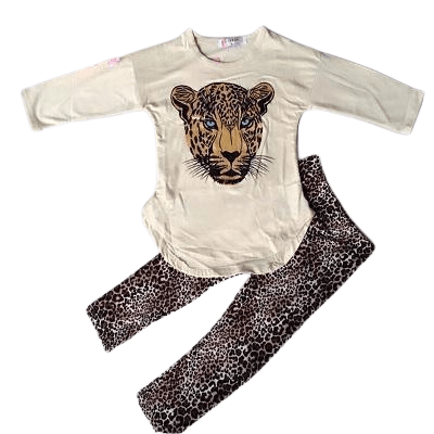 Full Girl Long Sleeve T Shirt Leopard Leggings Clothes Brown