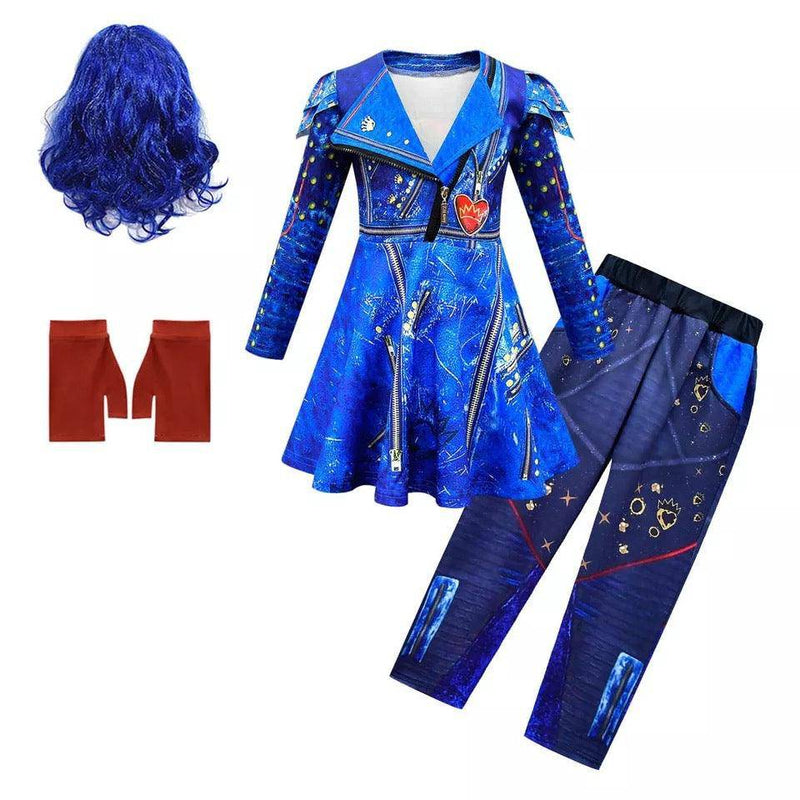 Halloween Descendant 3 Evie Mal Cosplay Costume Blue with blue wig