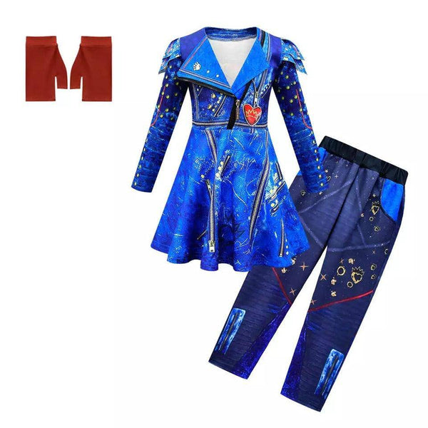 Halloween Descendant 3 Evie Mal Cosplay Costume Blue with gloves