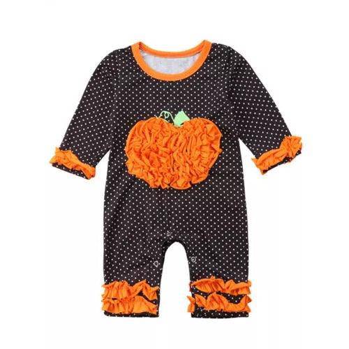Halloween Dot Long Sleeve Ruffles Jumpsuit Orange