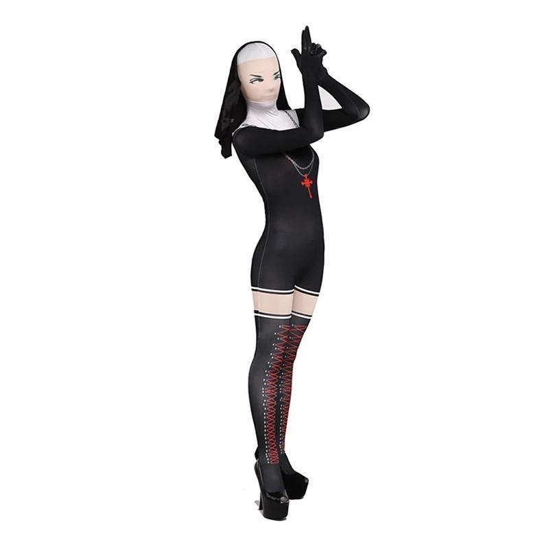 Halloween Nun Religious Bodysuit Women Costume
