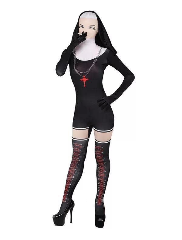 Halloween Nun Religious Bodysuit Women Costume