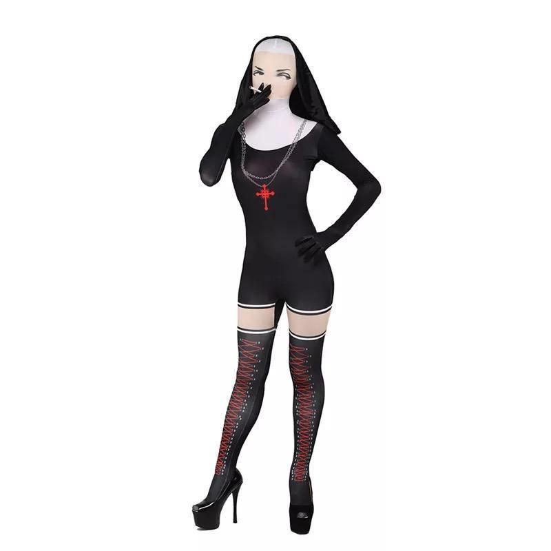 Halloween Nun Religious Bodysuit Women Costume