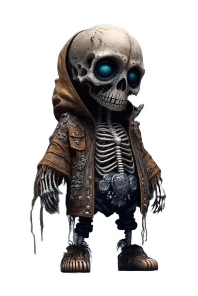 Halloween Resin Cool Skeleton Figurine Doll Orange
