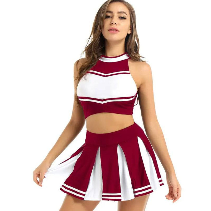 Women Cheerleader Uniform Costume Wine Red