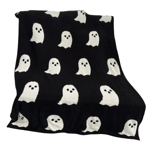 Halloween Velvet Ghost Knitted Blanket Black & White