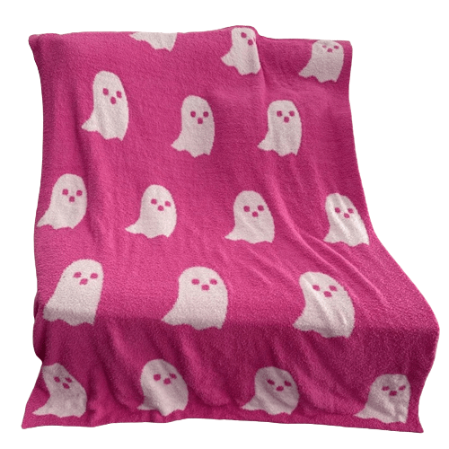 Halloween Velvet Ghost Knitted Blanket Pink
