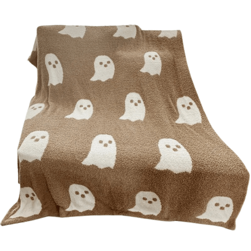 Halloween Velvet Ghost Knitted Blanket Khaki
