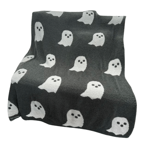 Halloween Velvet Ghost Knitted Blanket Dark Grey