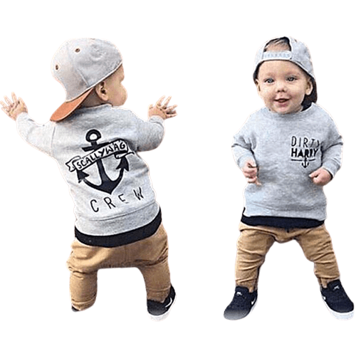 Infant Boy Grey Sweater Khaki Pant Outfit Gray Brown