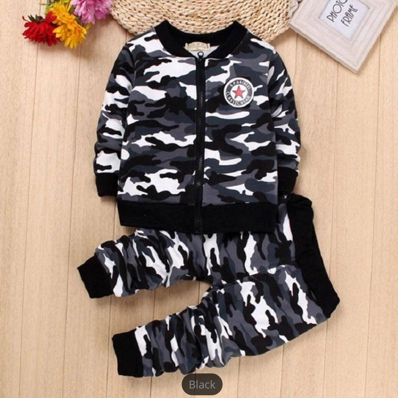 Infant Boys Girls Camouflage Military Sets Clothes Black