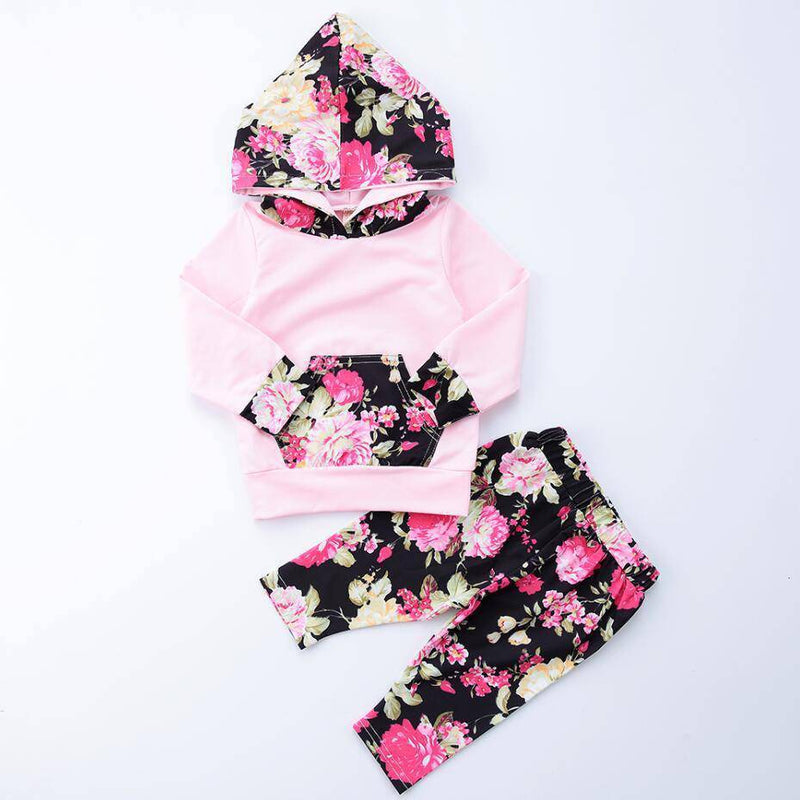 Infant Floral Girls Hoodies Tops Pant Clothes Pink