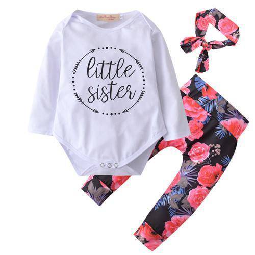Infant Little Sister Romper Pants Headband White