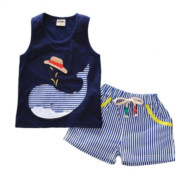 Infant Shorts Sleeveless Tshirt Cotton Vest Clothes Blue