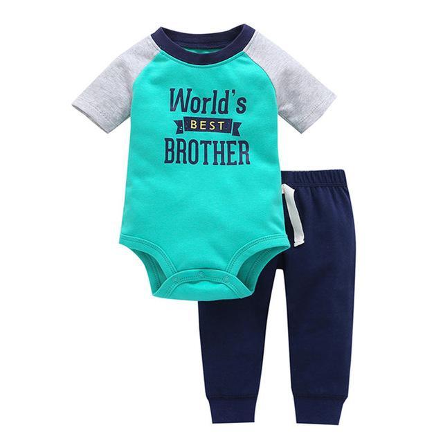 Infant World's Best Brother Stripe Pants Outfit Sky Blue
