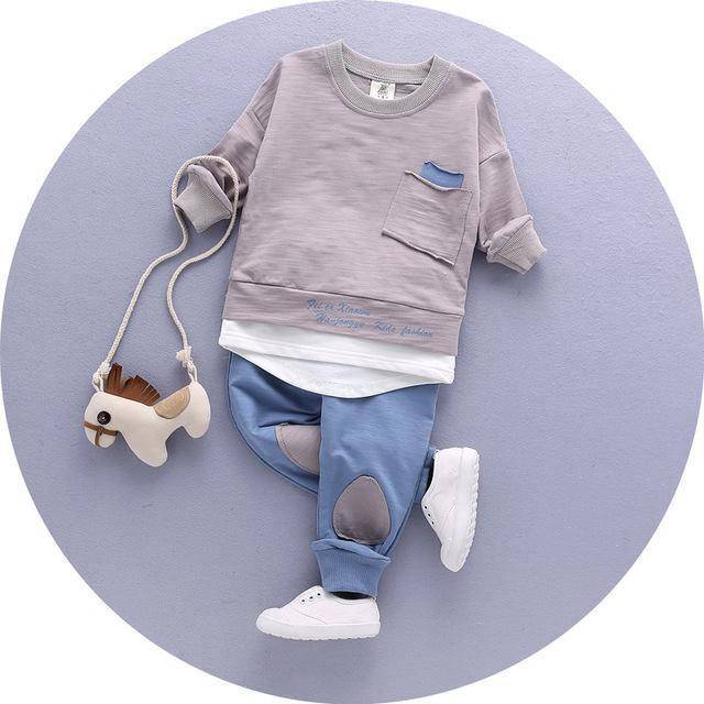 Infant long sleeve cotton tops & tees shirt + pants clothes Brown