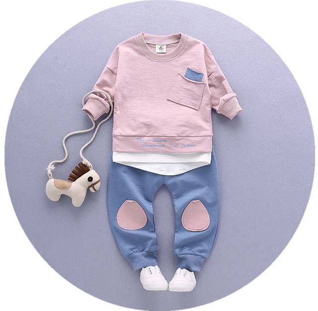 Infant long sleeve cotton tops & tees shirt + pants clothes Pink