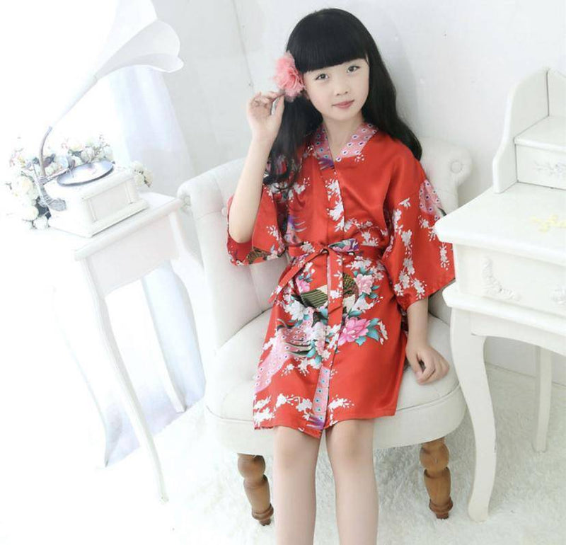 Traditional Japanese Silk Peacock Kimono Pajamas Sleepwear