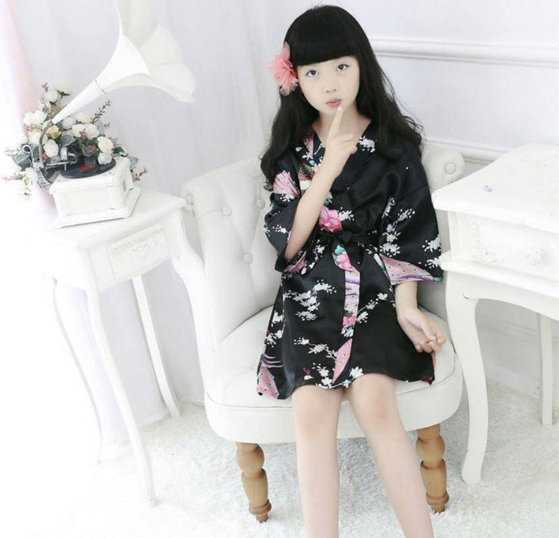 Traditional Japanese Silk Peacock Kimono Pajamas Sleepwear