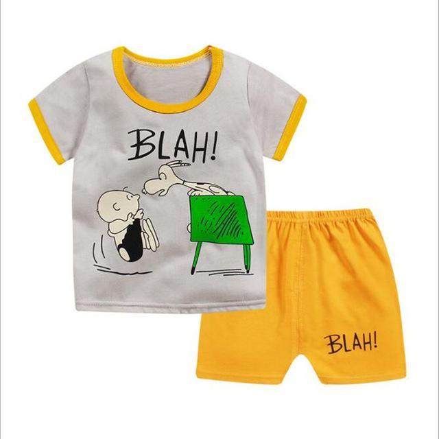 Summer Kid Baby Boys Tops T Shirt Animal Shorts Clothes Yellow Gray