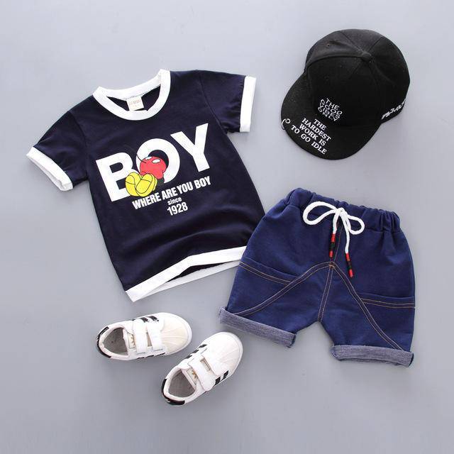 Kid Baby Boys T Shirt Shorts Summer Clothes Navy Yellow