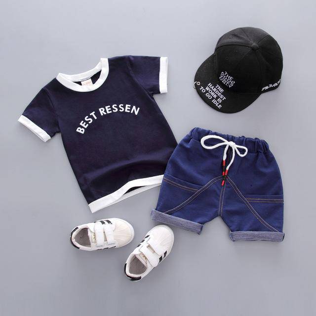 Kid Baby Boys T Shirt Shorts Summer Clothes Navy Blue