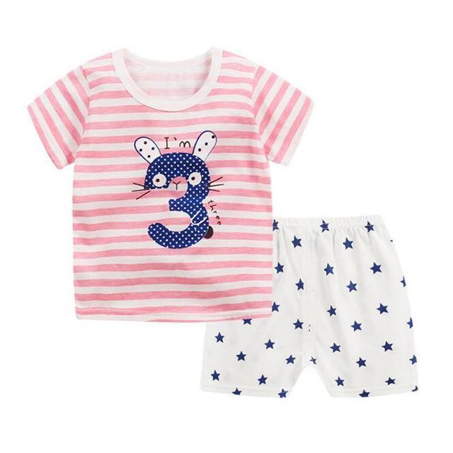 Summer Kid Baby Boys Tops T Shirt Animal Shorts Clothes Pink White