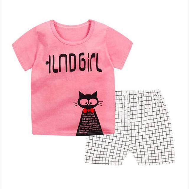 Summer Kid Baby Boys Tops T Shirt Animal Shorts Clothes Pinkcat White