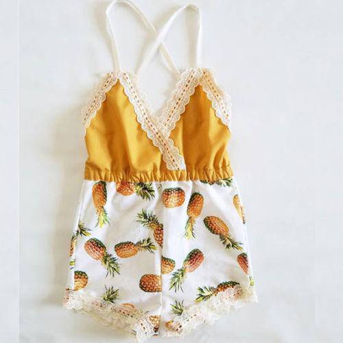 Kid Baby Girls Strap Pineapple Romper Yellow