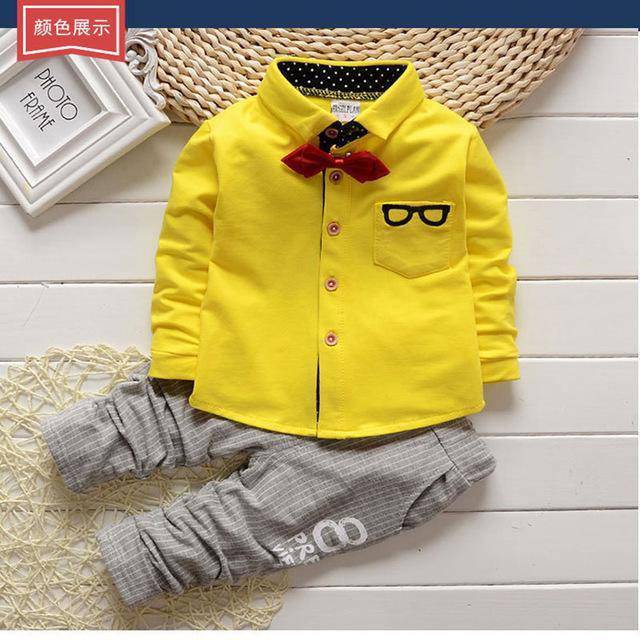 Kid Boys Sport suits Bowtie Shirt Pants Outfit Yellow