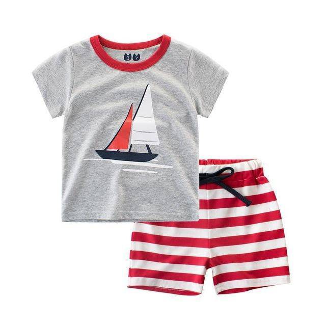 Kid Boys Summer Car Plane Bus T Shirt Shorts Clothes Gray