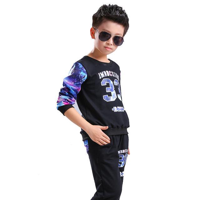 Kid Boys Tops Cartoon Tracksuit Sets Black White Blue