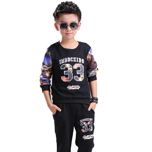 Kid Boys Tops Cartoon Tracksuit Sets Black Blue Orange