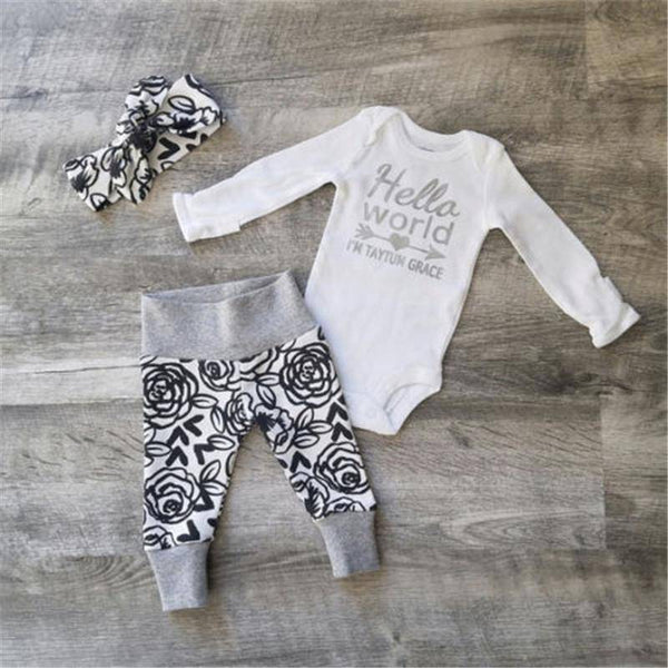 Kid Girl Letter Romper Pants Headband Outfit