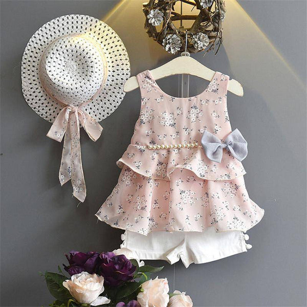 Summer Kid Girls Sleeveless T Shirt Shorts Hats Clothes