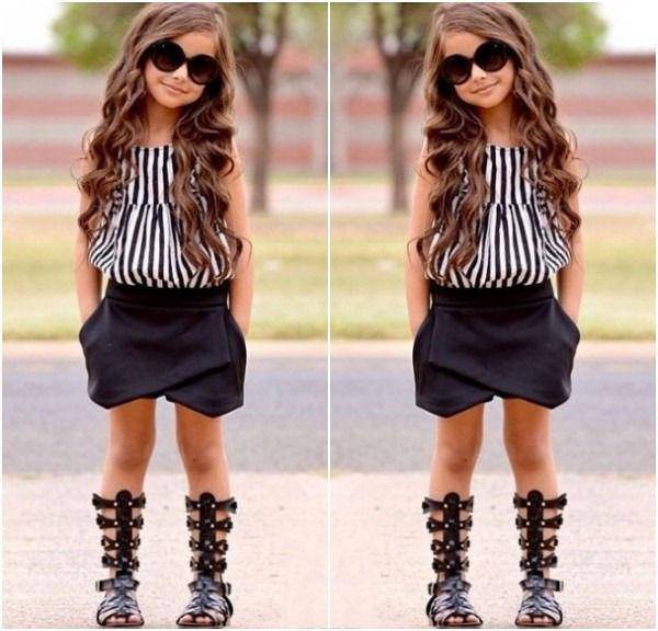 Kid Girls Tracksuit Vest T Shirt Shorts Striped Clothes