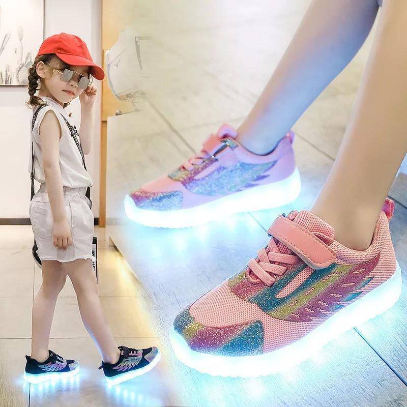 Children Led Light Up USB Charge Sneakers Shoes