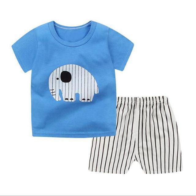 Summer Kid Baby Boys Tops T Shirt Animal Shorts Clothes Blue White