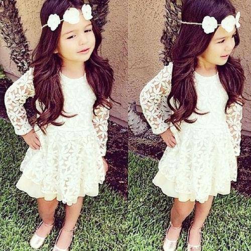 Kids Baby Girls Flower White Lace Dress