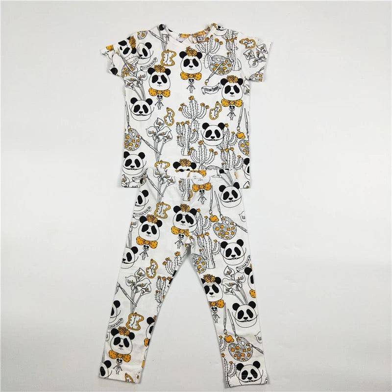 Kids Boy Girl Print Panda Dress T Shirt Pants Set Boy Gray