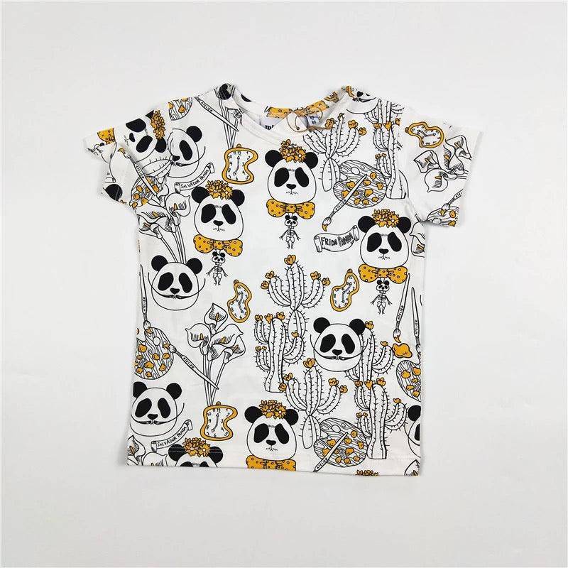 Kids Boy Girl Print Panda Dress T Shirt Pants T-shirt Gray