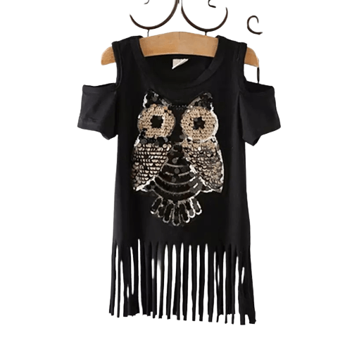Kids Girls T Shirt Sleeve Top Owl Summer Clothes Black
