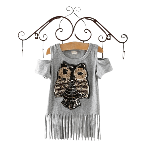 Kids Girls T Shirt Sleeve Top Owl Summer Clothes Gray