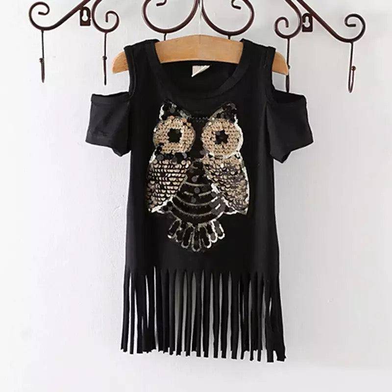 Kids Girls T Shirt Sleeve Top Owl Summer Clothes