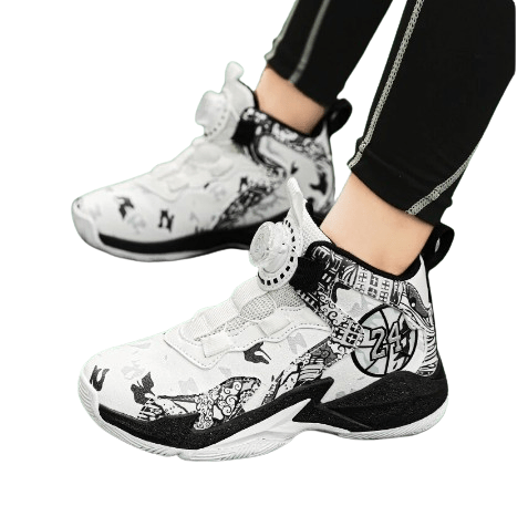 Kids Sneakers Non-slip Basketball Rotary Buttons Sports Shoes White Black