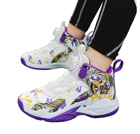 Kids Sneakers Non-slip Basketball Rotary Buttons Sports Shoes White Purple