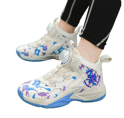 Kids Sneakers Non-slip Basketball Rotary Buttons Sports Shoes White Moon
