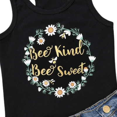 Kids Girl Sleeveless Vest Tops Sunflower Be Kind Be Sweet Short Pants