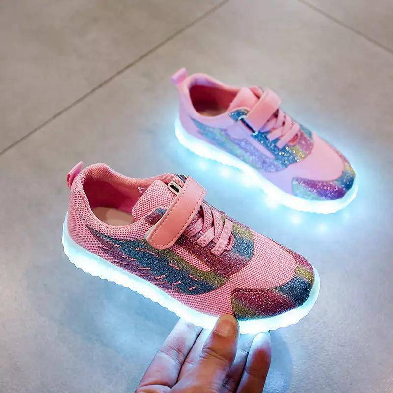 Children Led Light Up USB Charge Sneakers Shoes Pink
