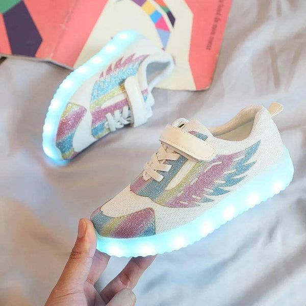 Children Led Light Up USB Charge Sneakers Shoes White